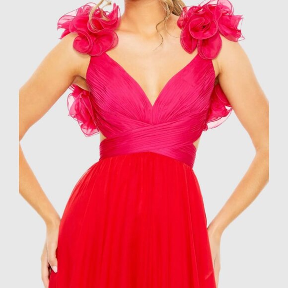 Mac Duggal 68522 Size 4 Pink Red Ruffled Tiered Cut Out Corset Back Chiffon Gown - Picture 3 of 4
